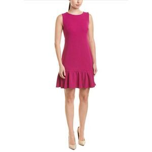 Betsey Johnson Sleeveless Scuba Crepe Dress Ruffled Hem Magenta Sz 2 #778